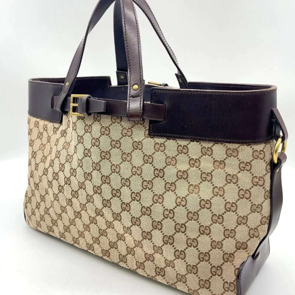❌SOLD❌ Authentic Gucci GG Canvas/Leather Buckle Tote Bag - Picture 6 of 17